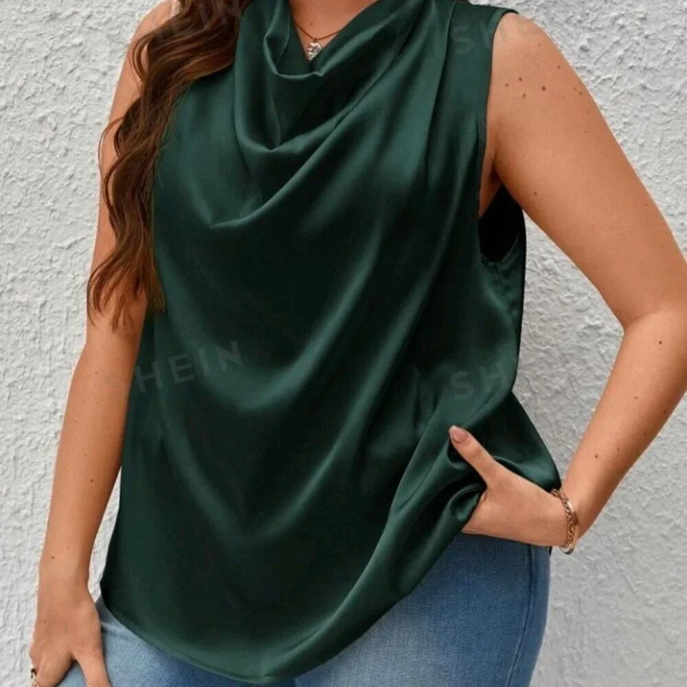 Draped Collar Sleeveless Satin Blouse - Picture 6 of 6